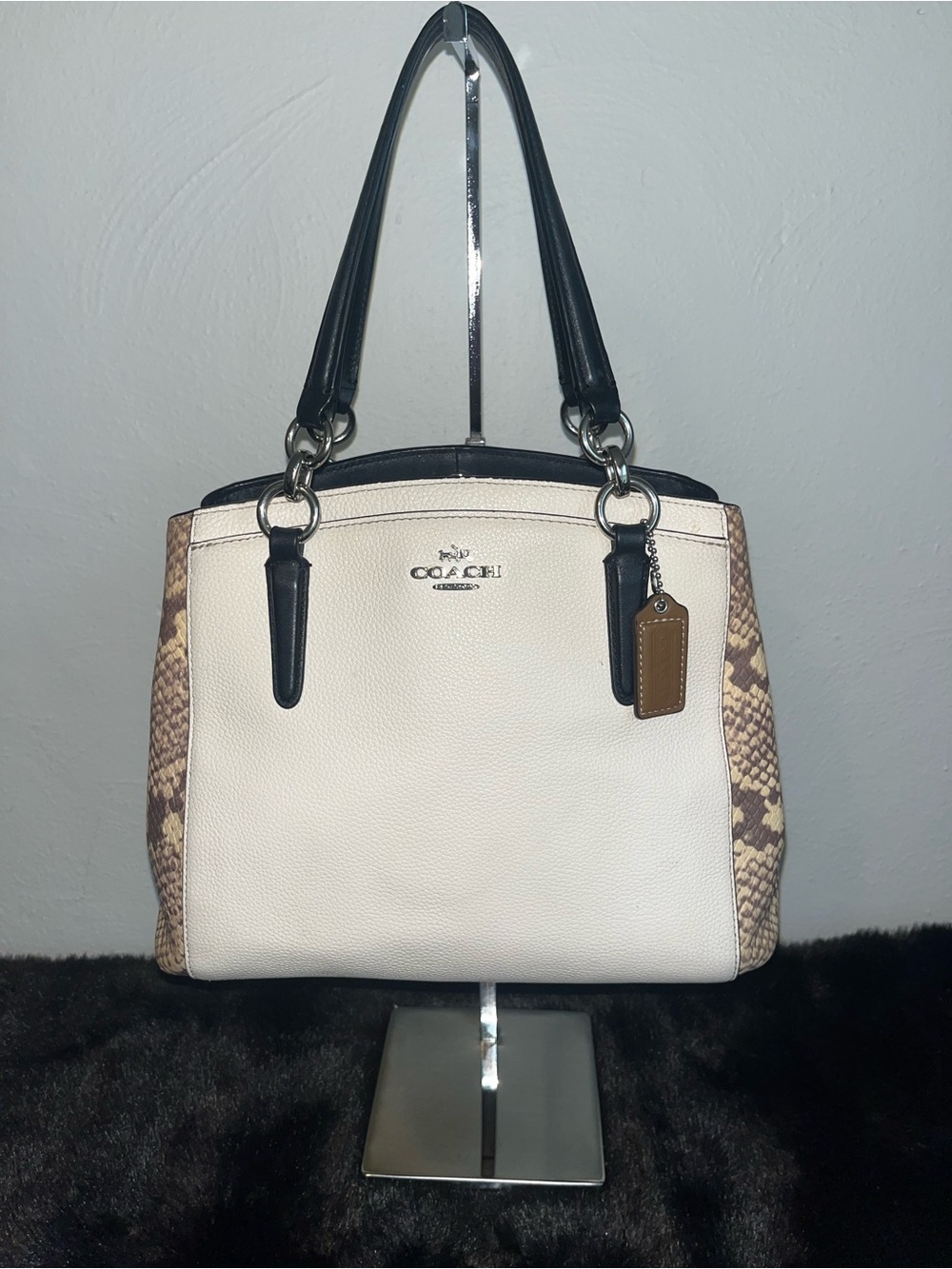 Coach Pebbled Leather Bag in Cream, Brown & Black